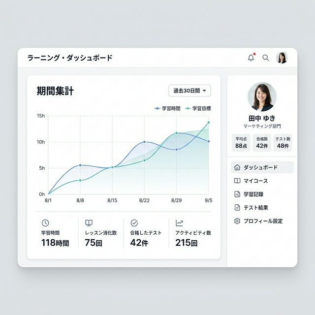 管理ダッシュボード：スタッフごとの進捗・スコア・弱点を一覧
