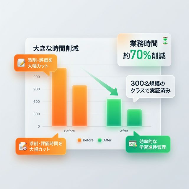 専門学校での業務時間削減データ（約70%削減）