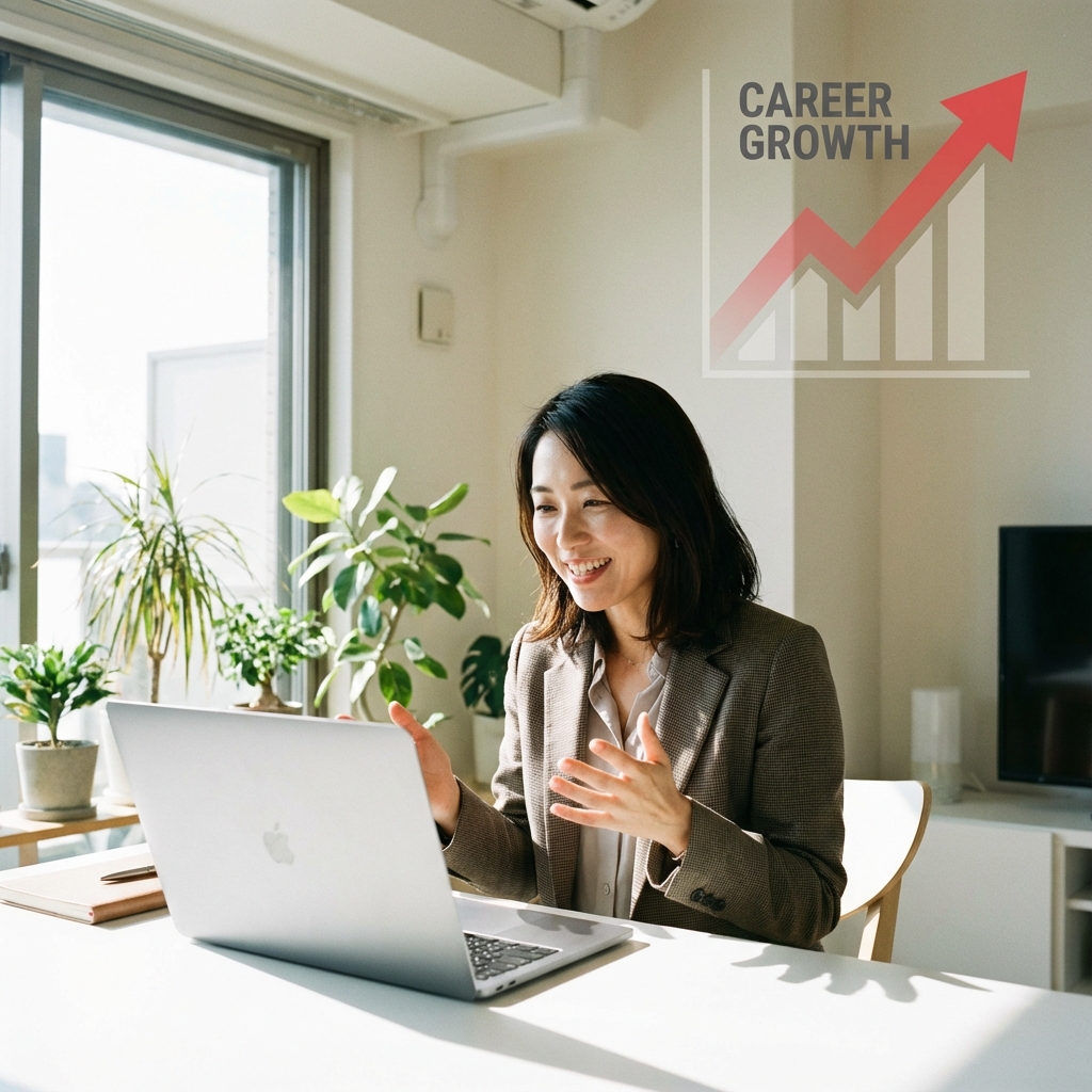 キャリア上昇を実感する女性のリアルな写真